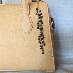 BROWN & GOLD BEADED FALL CHARM FOR HANDBAG TOTE PURSE BACKPACK